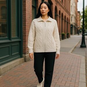 Aran Crafts Womens Cardigan Sweater 100% Merino Wool XL Full Zip Cable Fisherman